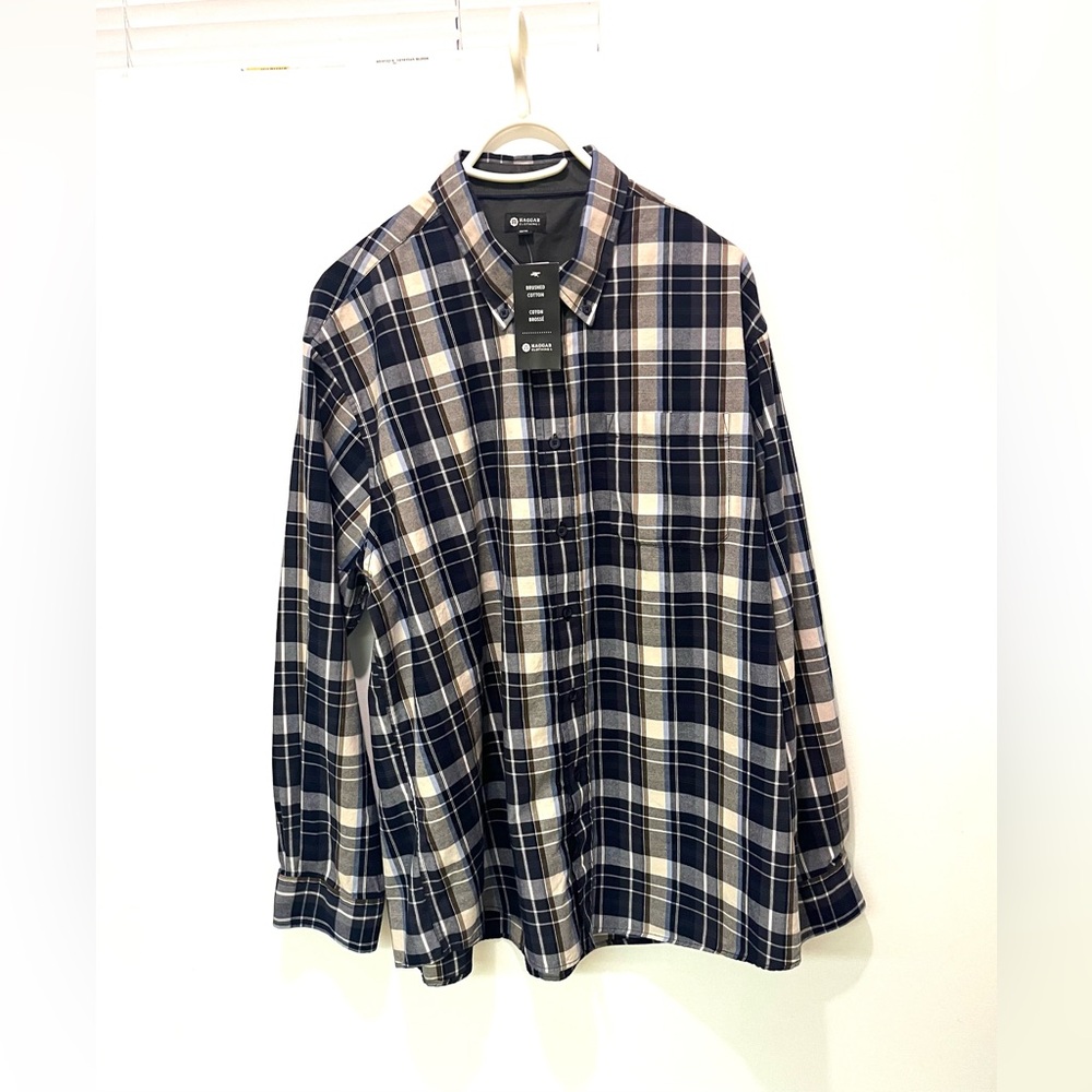 2/$20 - NWT - Haggar Navy, Gray and Cream Plaid Button Down Shirt - Mid weight